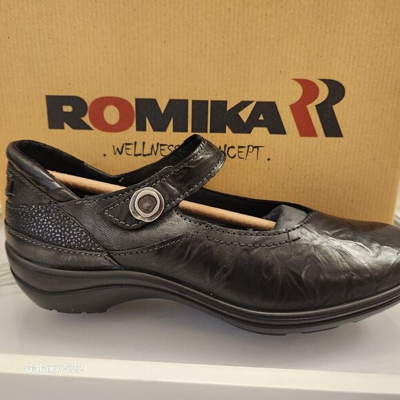 Romika Black Leather "Cassie 50" Mary Janes. NIB. Size EU 38/US 7-7.5 - Picture 1 of 11